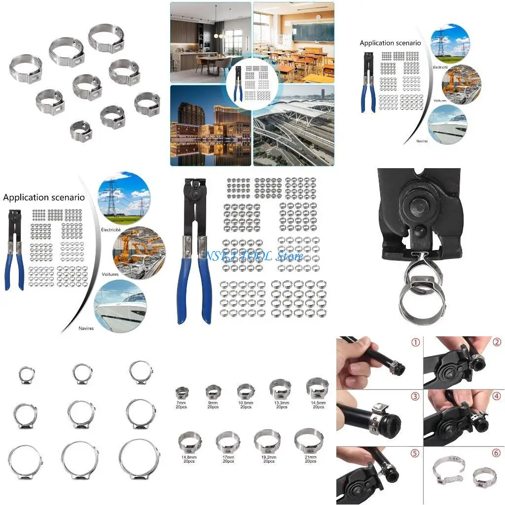 

L8RC Stainless Steel Hose Clamps Adjustable 5.8-21mm with Pliers Fit for Mechanics Secure Pipe Fixing Plumbing Automotive Use