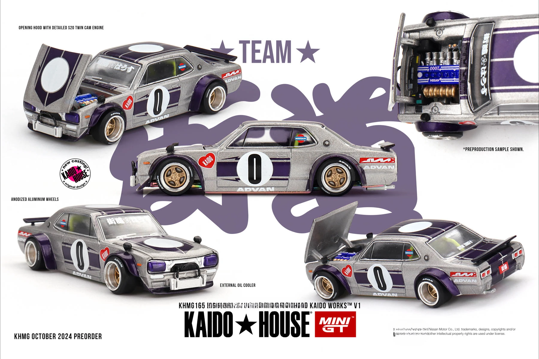 **Pre-order **Kaido House + MINIGT Skyline 2000(KPGC10) Kaido Works V1  Diecast Model Car