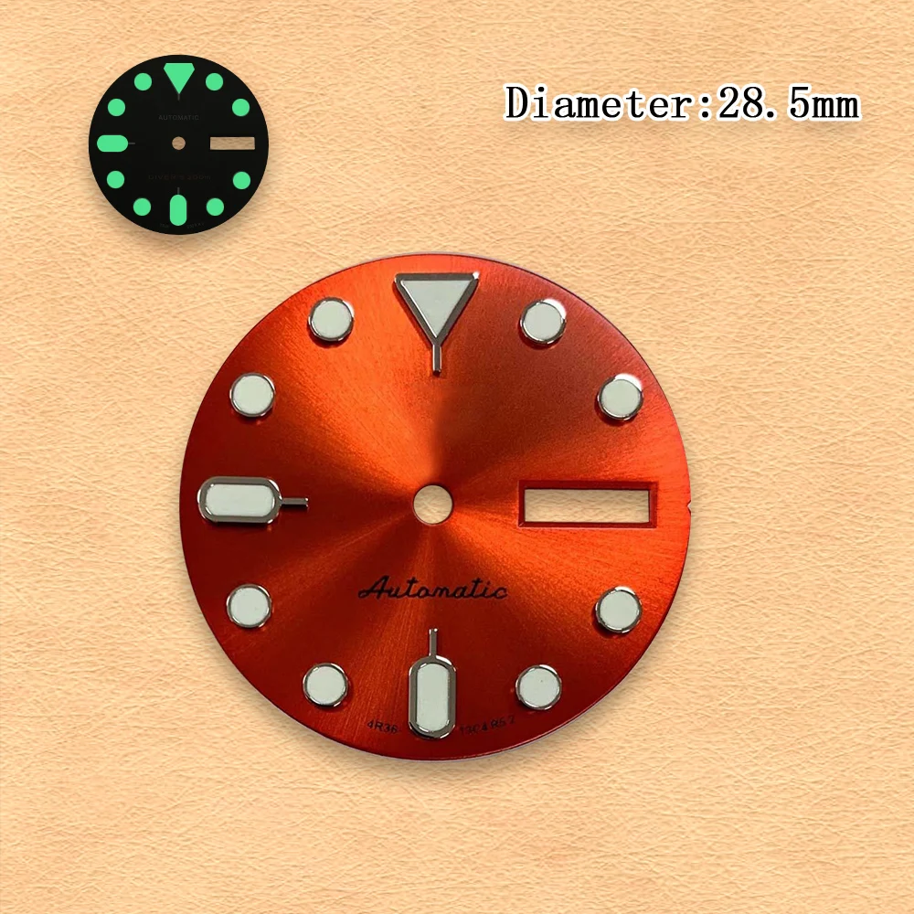 28.5mm S Dial SK007 diver's automatic dial NH36 dial No Hands  Fit NH36 Movement Green Luminous Watch Modification Accessories