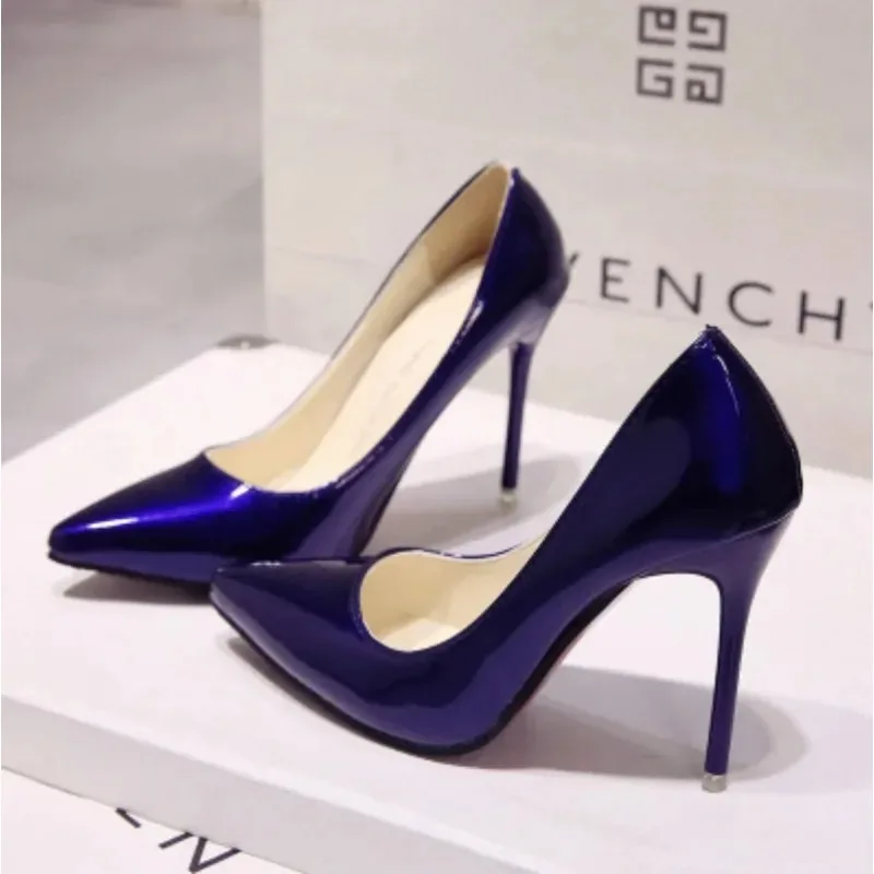 

"2023 Nude Pumps for Women High Heel Shoes Female Fashion Patent Leather Sexy Pointed Toe Thin Heel Wedding Plus Size 34-44 "