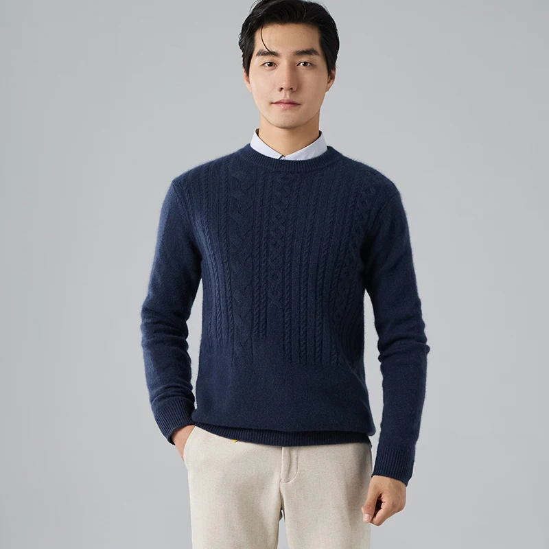 Goat Cashmere Sweater Men\'s Round Neck Autumn And Winter New Thick Sweater Long Sleeve Pullover Business Casual Bottoming Coat.