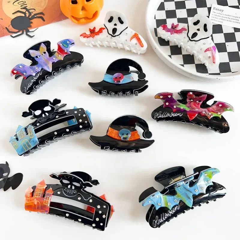 Cartoon Halloween Hair Claw Bat Skeleton Ghost Hair Clip Magic Hat Shark Clip for Woman Party Dress Hairpin Hair Accessories