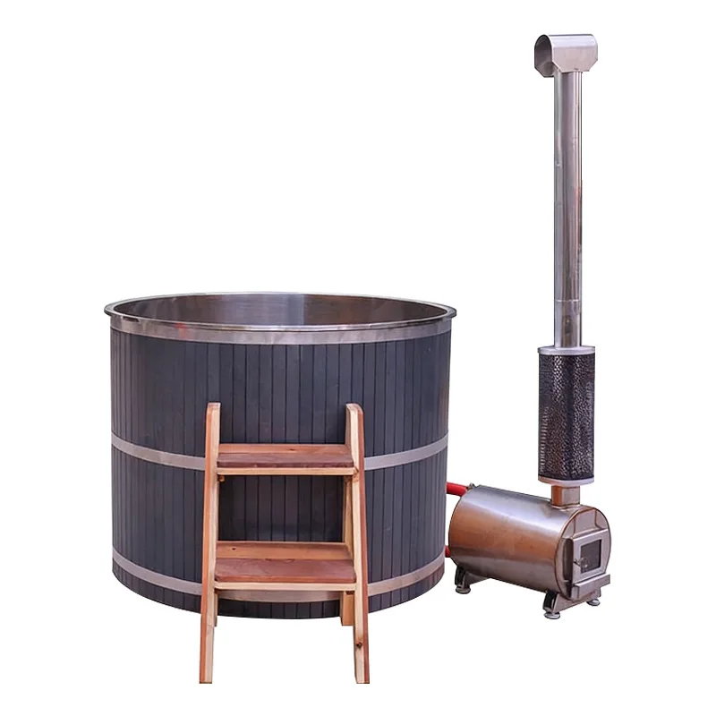 Customized stainless steel bath tub with bathtub cover can be customized firewood heating furnace suitable for hot and cold wate
