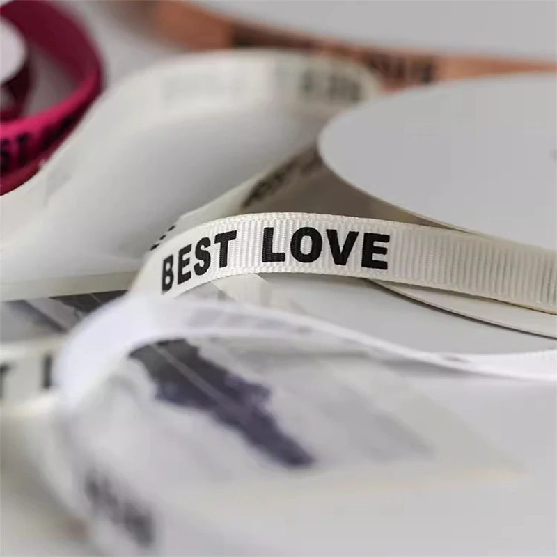 New 10mm Spiral Letter English Polyester Ribbon  Diy Flower Bouquet Packaging  Bow Ribbon Headband Accessories Decoration