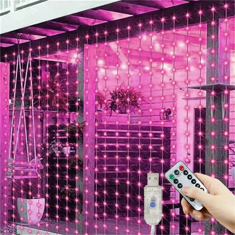 

LED Fairy Light Curtain Lights USB Powered 8 Lighting Modes Valentine's Day Ramadan Decoration for Home 2026 Wedding Eid Mubarak