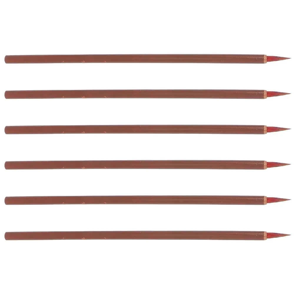 

6 Pcs Small Red Hairbrush Traditional Painting Calligraphy Writing Brush Portable Decorative Pen Wood Handle Student