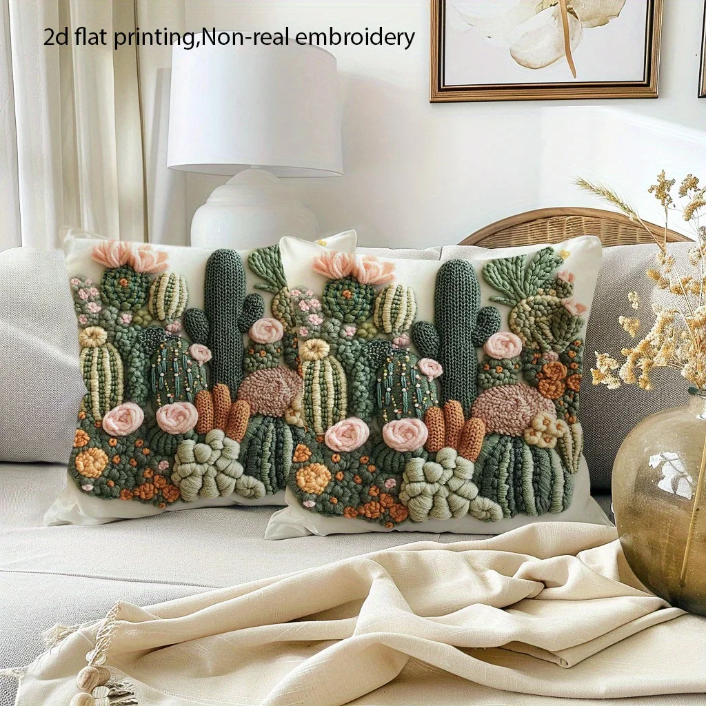 Cactus Succulent Pillow Cover 2D Print Boho Desert Plant Cushion Case for Sofa Bed Couch Cozy  Home