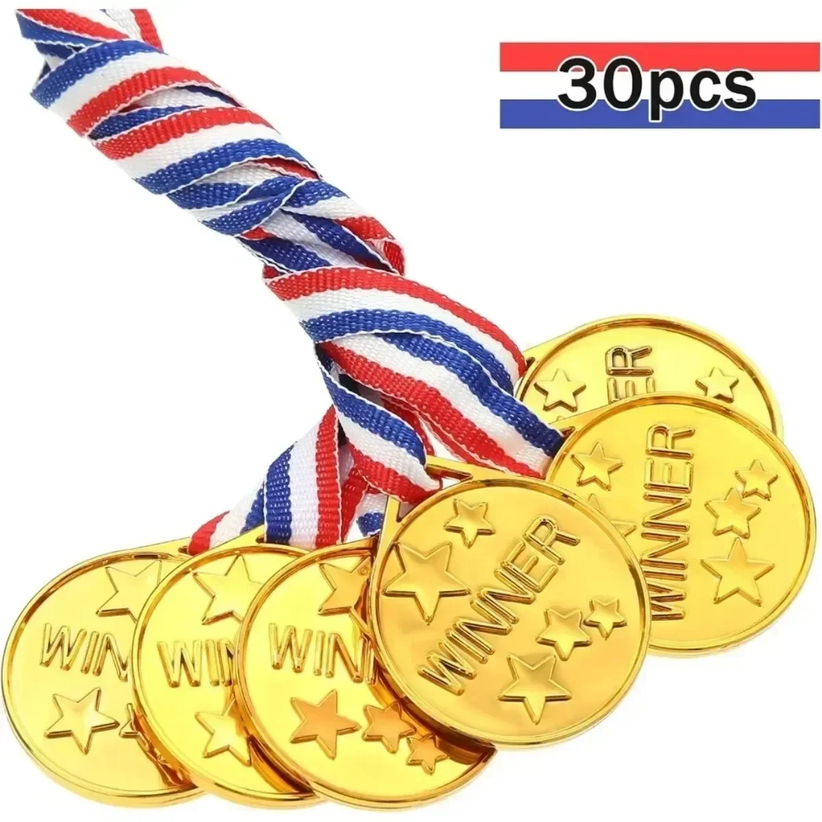 30 Pieces Gold Plastic Winner Award Medals, Award Medals, Gymnastics Field Day Awards Medals for Sports, Competition