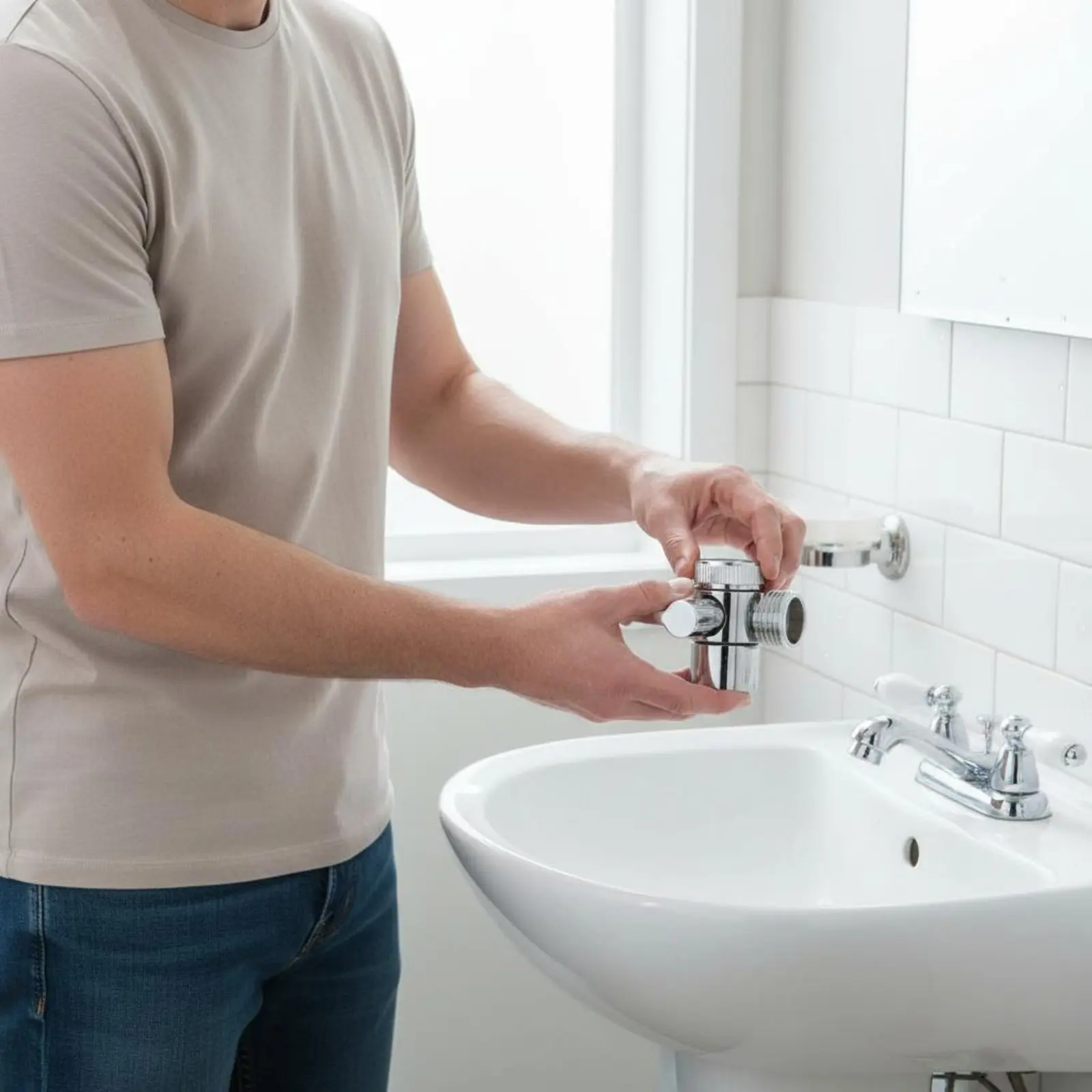 

Brass Faucet Splitter Easy Installation 1 to 2 Faucet Diverter Two Way Tap Adapter Leak Resistant Plumbing Part Compact