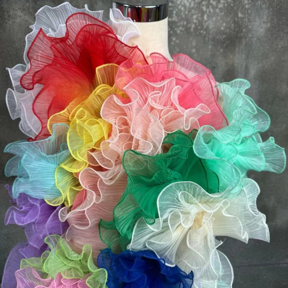 Wide 1 Yard Pleated Fabric Magic Color Ruffle Pleated Mermaid Lace Organza Translucent Accordion Fold Plisse Cloth Dance Dress
