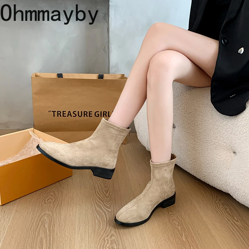 Retro Style Women Short Boots Fashion Back Zippers Shoes Spring Autumn Square Low Heel Ladies Comfort Ankle Booties