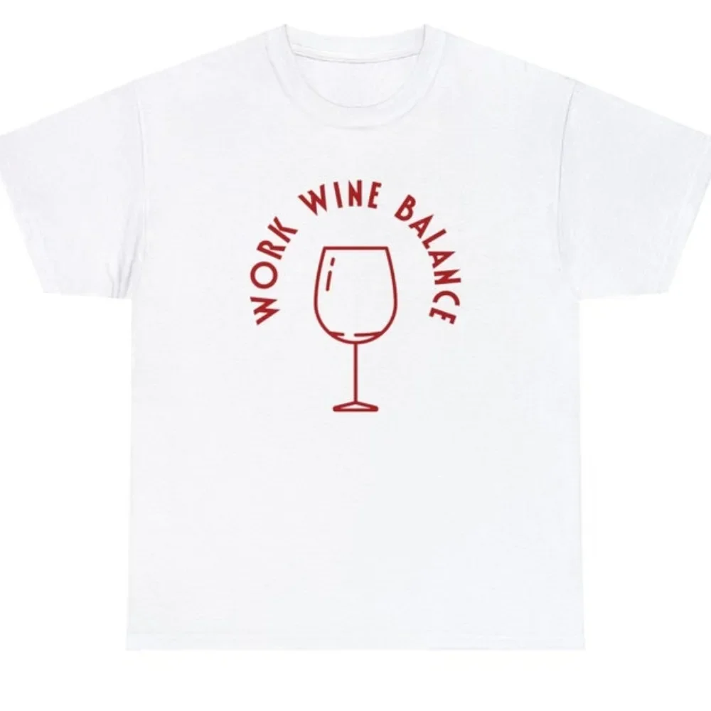 Work Wine Balance Tshirt Fun Wine T-shirt Men\'s Women Fashion Casual 100% Cotton T-shirts Clothing Short Sleeve Graphic Top