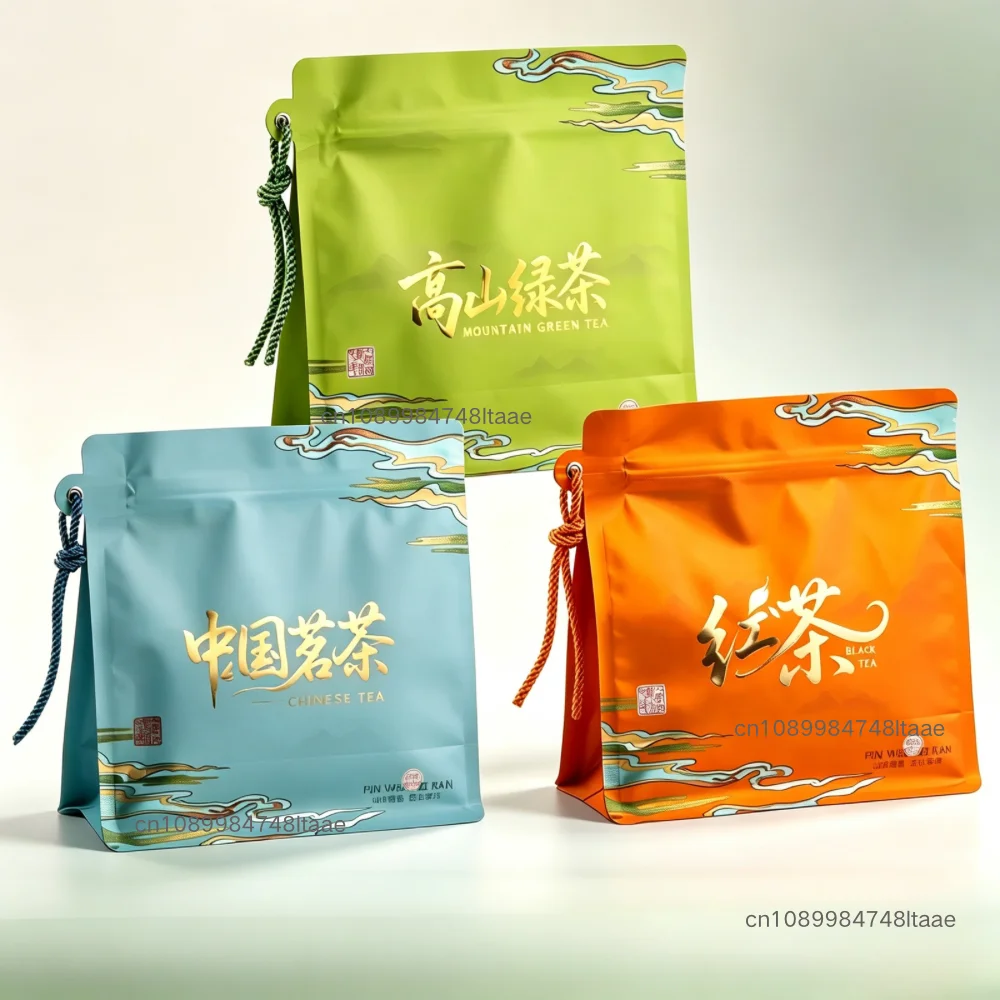 Chinese famous Dahongpao packaging bag 250g/500g green/black tea stand-up bag oolong tea self-sealing bag customization