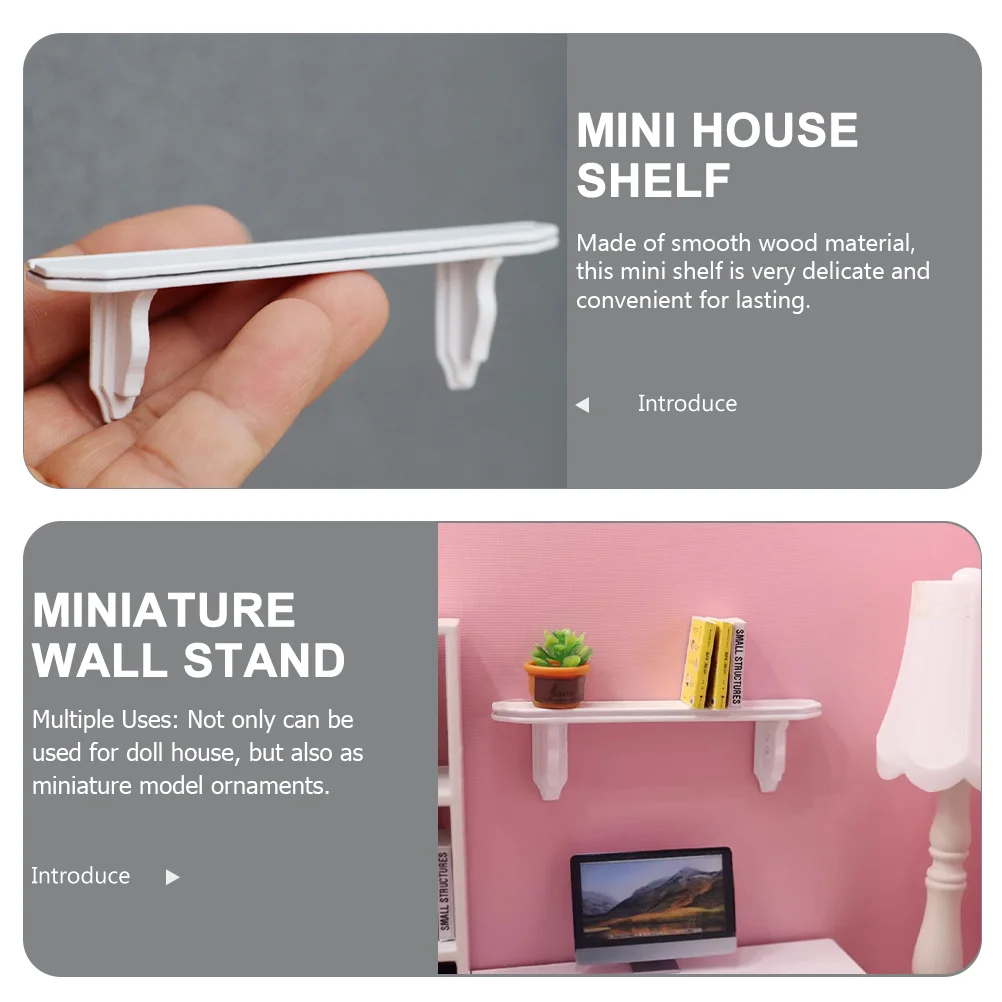 2pcs Mini Furniture 1:12 Dollhouse Wall Shelf White Miniature Model Simple Design Realistic Smooth Wood Material Vivid Decor