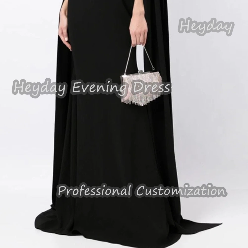 Heyday Square Neckline Saudi Arabia Short Sleeves A-Line Prom Gown Crepe Floor Length Elegant Evening Party Dress For Women 2024