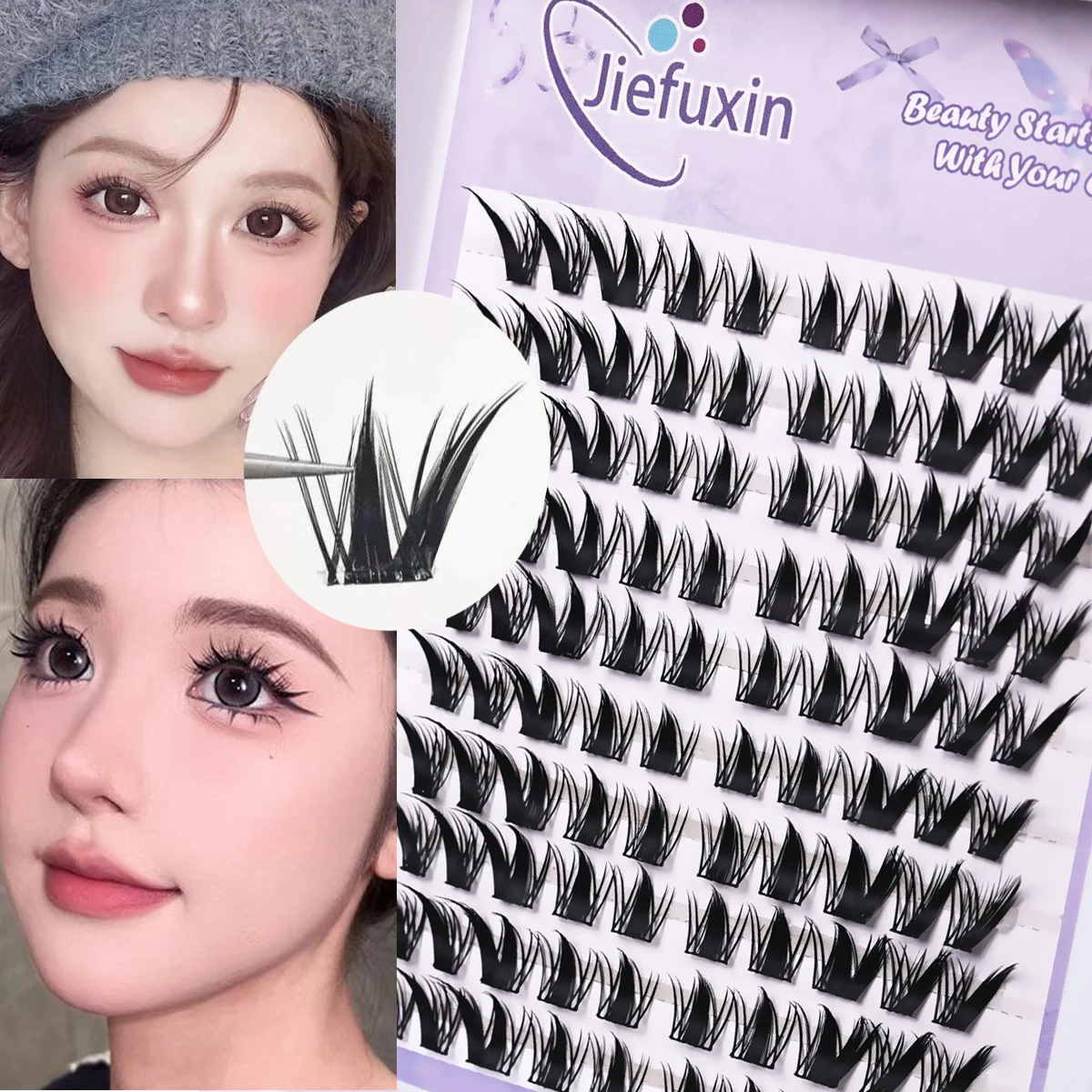 Fluffy Fox Wimpern-Cluster, 10-reihig, komplettes Set, dramatische 3D-Fälschungswimpern im koreanischen Stil für den natürlichen täglichen Gebrauch, einfach anzuwenden – Detail 1