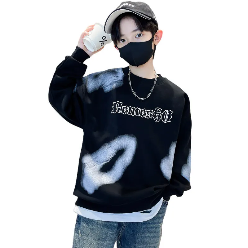 

Cool Boys 2024 Casual Pullover Sweatshirts Black White Tops Fashion Print Spring Autumn Clothes for Teens 7 9 11 13 14Years Old