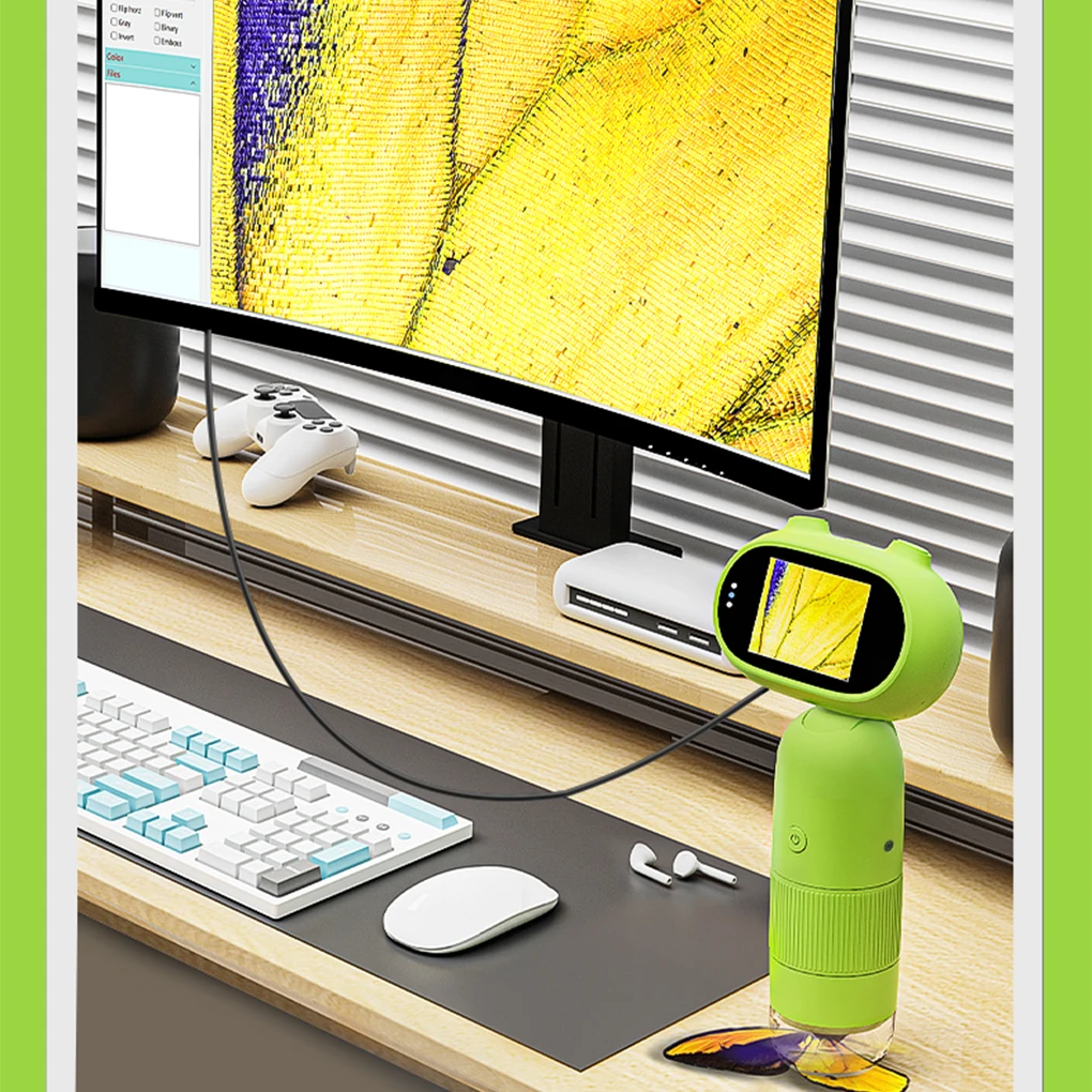 

Childrens 1080P High-definition Digital Microscope Observation Portable Kids Microscope with 8 LED Lights Photo Video Function