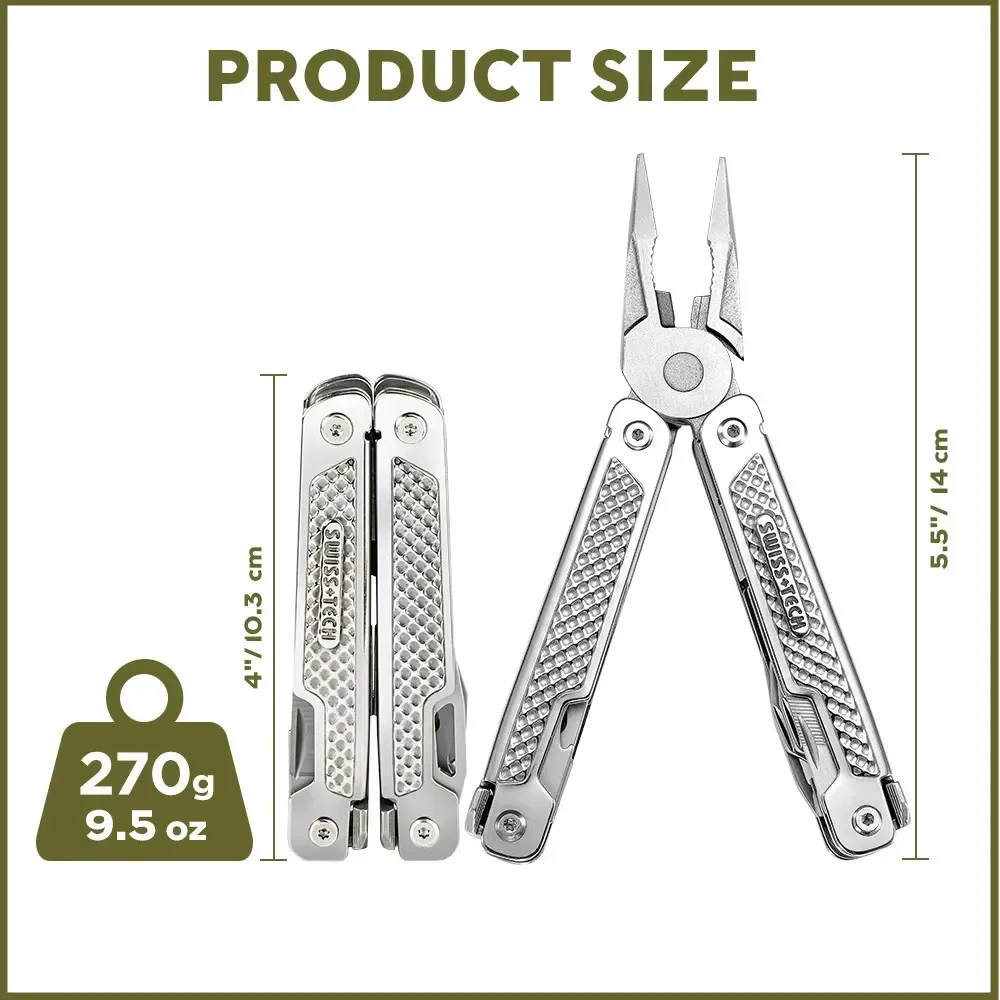SWISS TECH 15 in 1 Multifunctional Folding Pliers EDC Multitool Pocket Knife Portable Scissors Outdoor Survival Camping Supplies