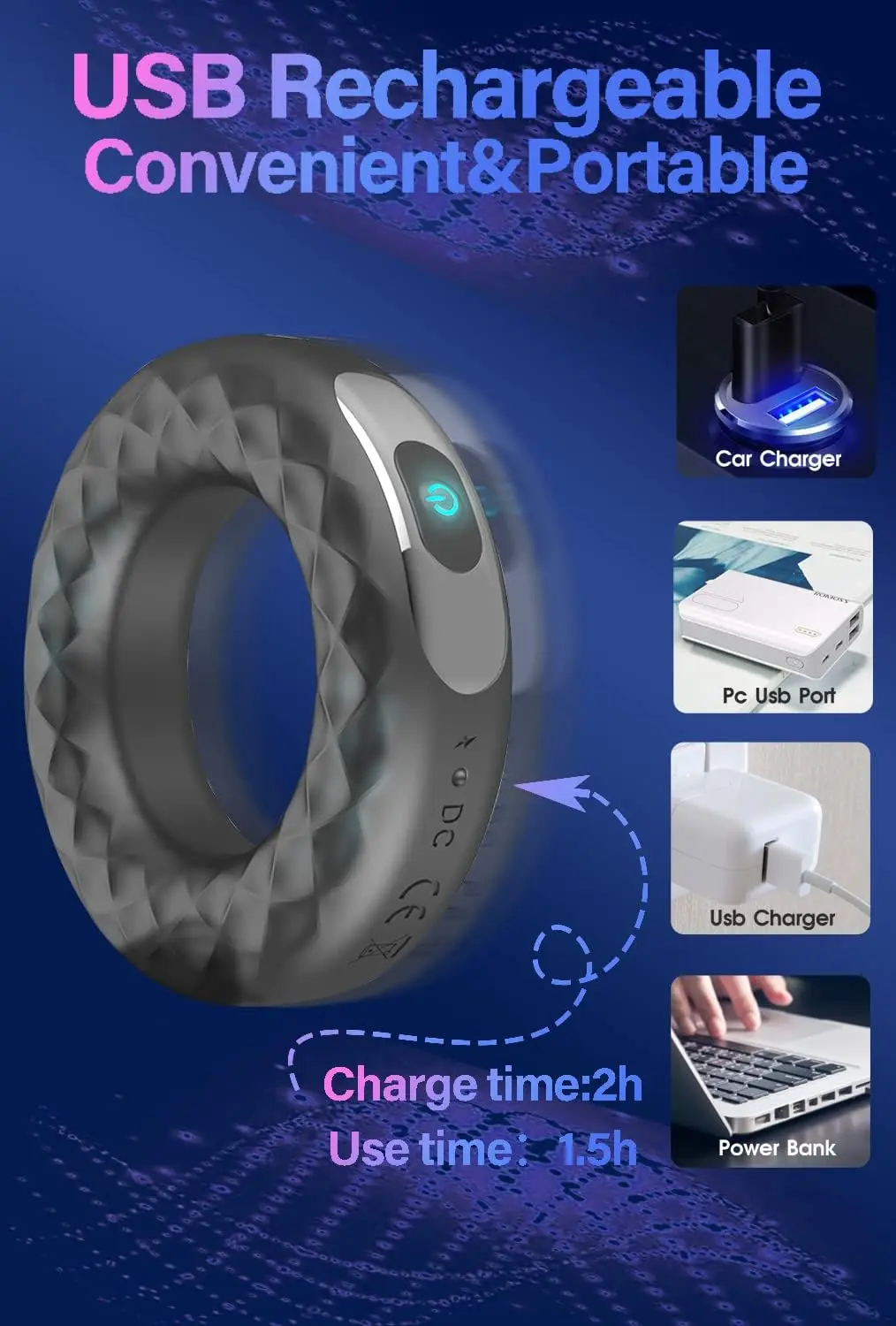 Wibrator z pierścieniem na kutasa męski opóźniony orgazm zamki stymulujący penisa Sex zabawki USB akumulator silikonowy masturbacja dla mężczyzn pary