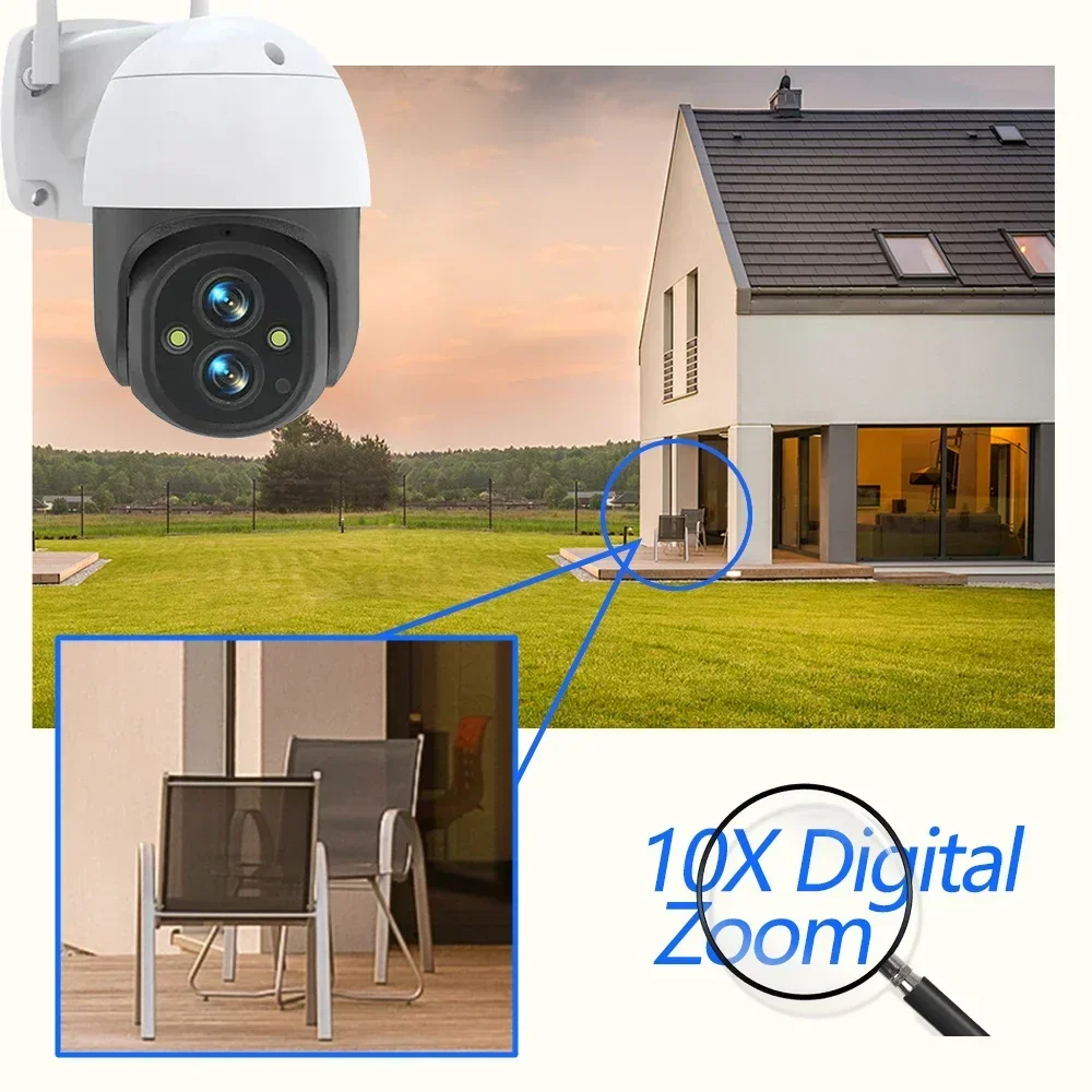 Mini caméra de surveillance IP WiFi PTZ sans fil, caméra vidéo pour la maison, objectif touristique, n'aime 10X, 4K, 8MP