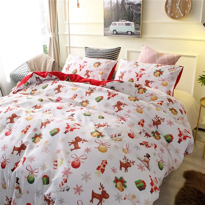 2024 Children Christmas Printing Bedding Set (Duvet Cover+Pillowcase) Santa Claus  Home Bedroom Decor Cute Comforter Cover