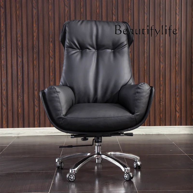 Computer chair household leather boss chair comfortable sedentary office reclining business black class chair