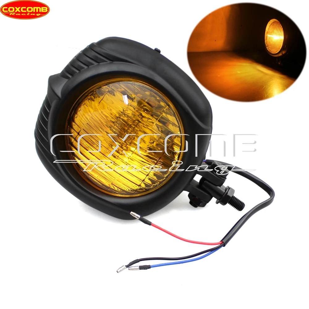 Amber Lens Motorcycle Front Head Light Vintage Electroline Sealed Headlamp For Honda Harley Suzuki Yamaha Chopper Bobber Custom