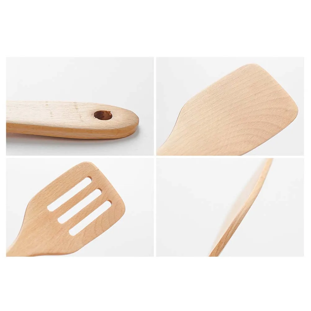 

2 pcs Beechwood Spatula Set Nonstick Cooking Utensils 3 Holes Long Handle Kitchen Tools Flat Shovel Wooden Turner