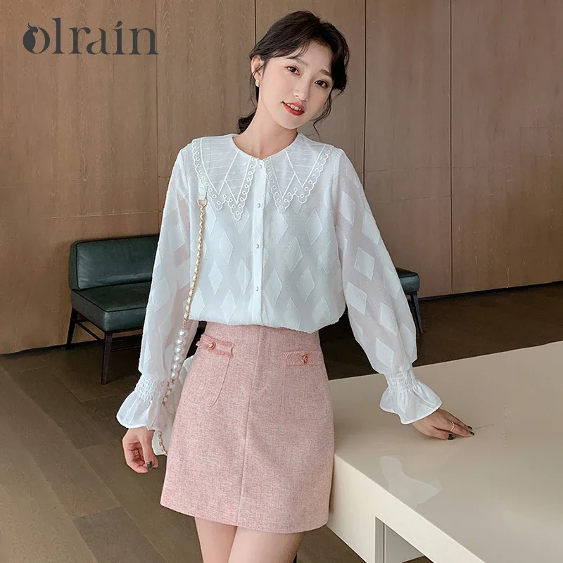 OLrain Womens A-line Short Skirt Spring 2025 New Sweet Cute Slim High Waist Elegant Pockets Mini Skirt Female Clothes 20CQB28331
