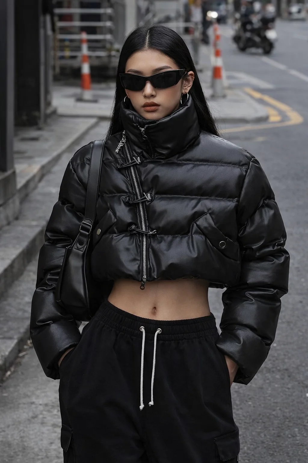 Doudoune Gothique en Faux Cuir pour Femme, Manteau à Bulles, Fermeture Éclair, Col Montant, Chaud, P