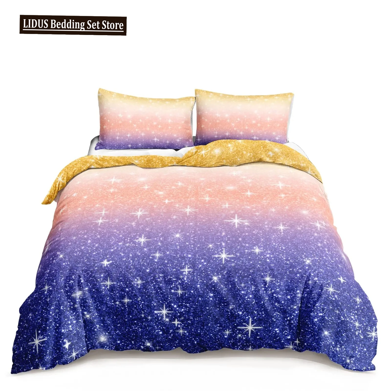 

Kawaii Moon Starry Night Sky Duvet Cover Set Blue Pink Purple Star Galaxy Bedding Sets Full Size For Boys Girls Comforter Cover