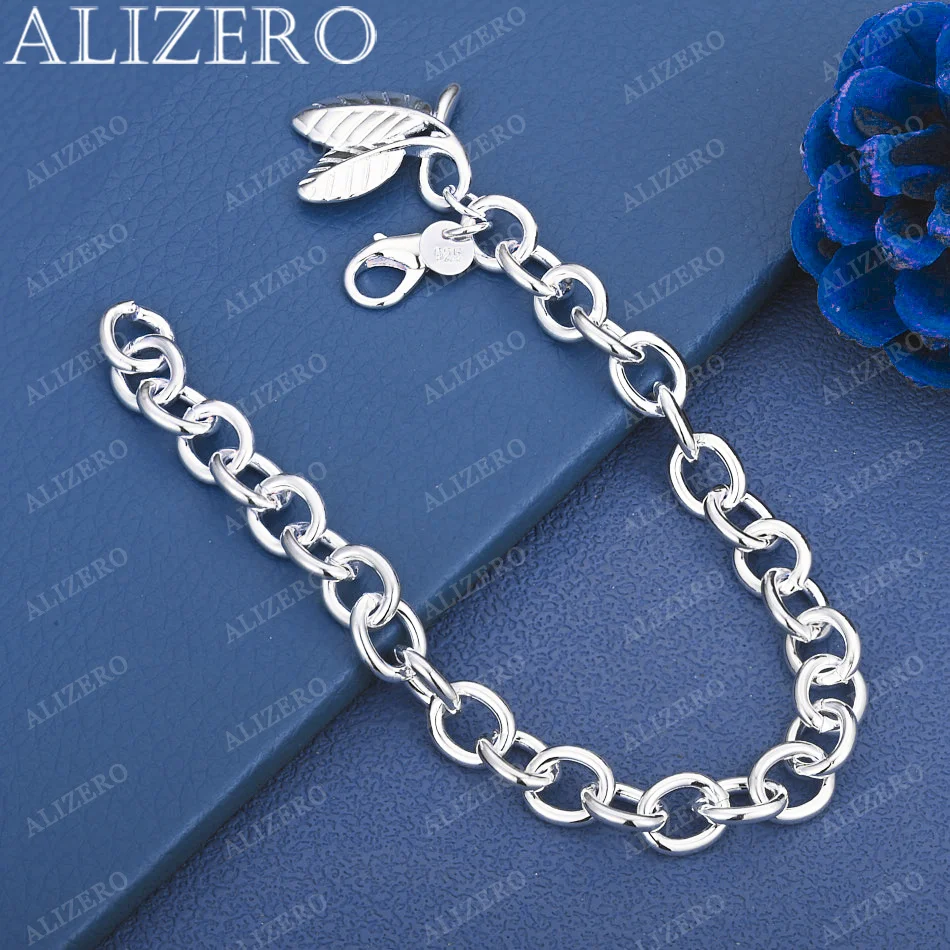 

ALIZERO 925 Sterling Silver Leaves Bracelets For Women Men Charm Trend Birthday Gifts Fashion Party Fine Jewelry