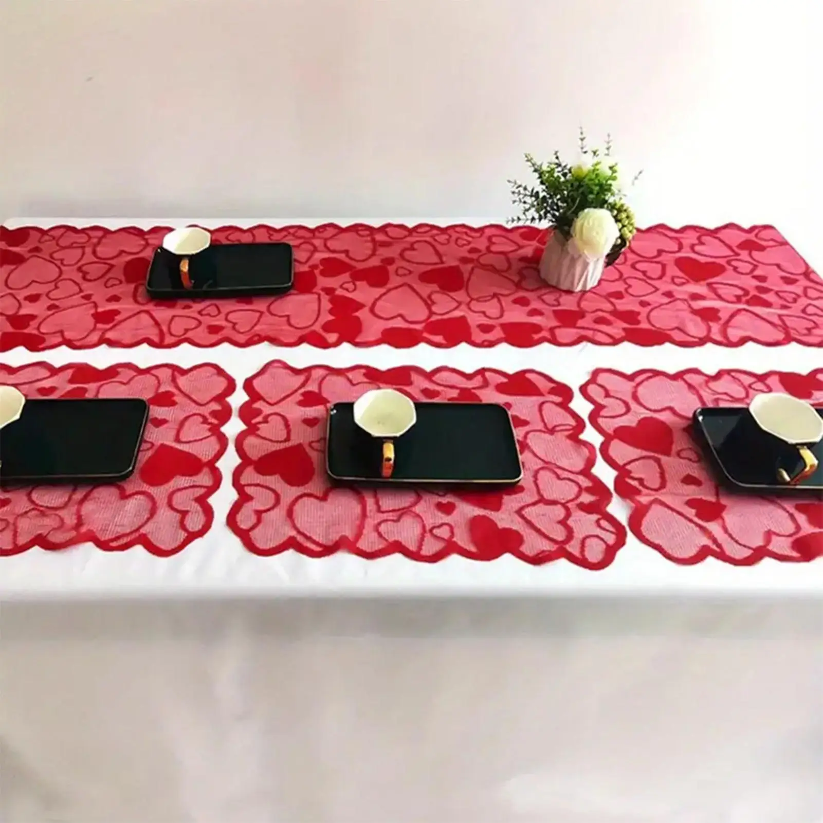 Love Table Runner Red Lace Love Heart Valentine Dining Room Decor Romantic Dining Table Runner For Holiday Parties Weddings