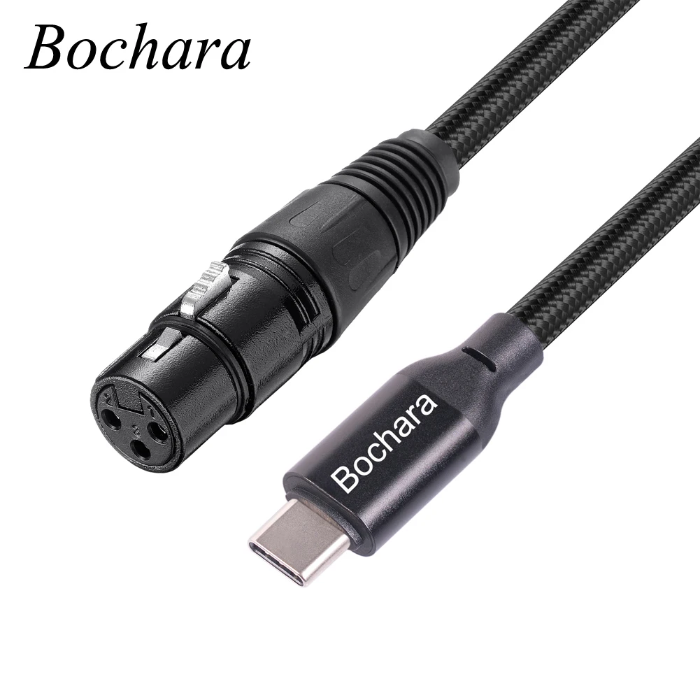 Bochara 3m Braided Type C to XLR Female Cable Studio Audio Microphone Recording Cords Shielded Built-in IC Chipset