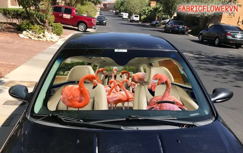 Flamingo Car Sunshade, Flamingo Car Decoration, Flamingo Windshield, Flamingo Lovers Gift, Animal Car Sunshade, Gift For Mom, Gi