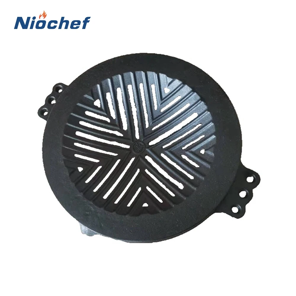 

32cm Cast Iron Round Hat Barbecue Hollowed Out Baking Pans Uncoated Home Non-stick Cooking Tools Gas Induction Cooker Universal