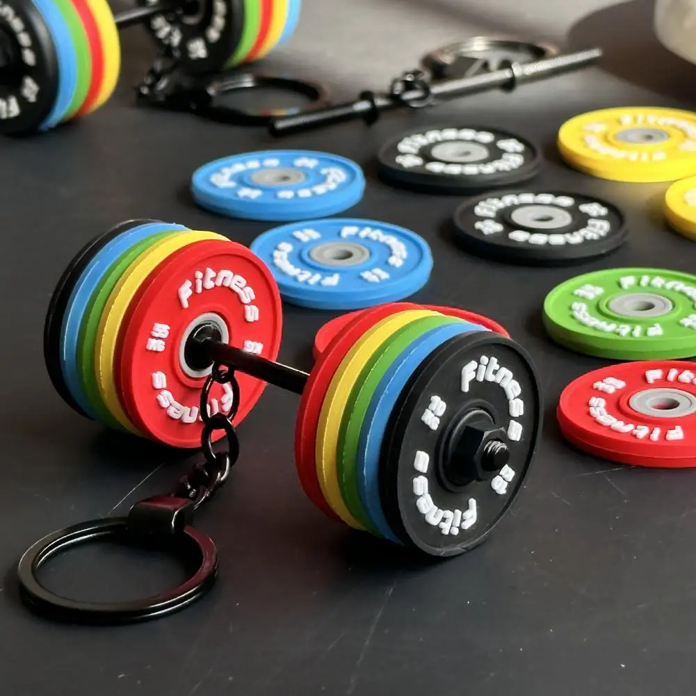 Barbell Weight Keychain Rubber Barbell Weight Keychain Ornaments Business Gym Sports Fitness Keyring Gift Bodybuilding Keychain