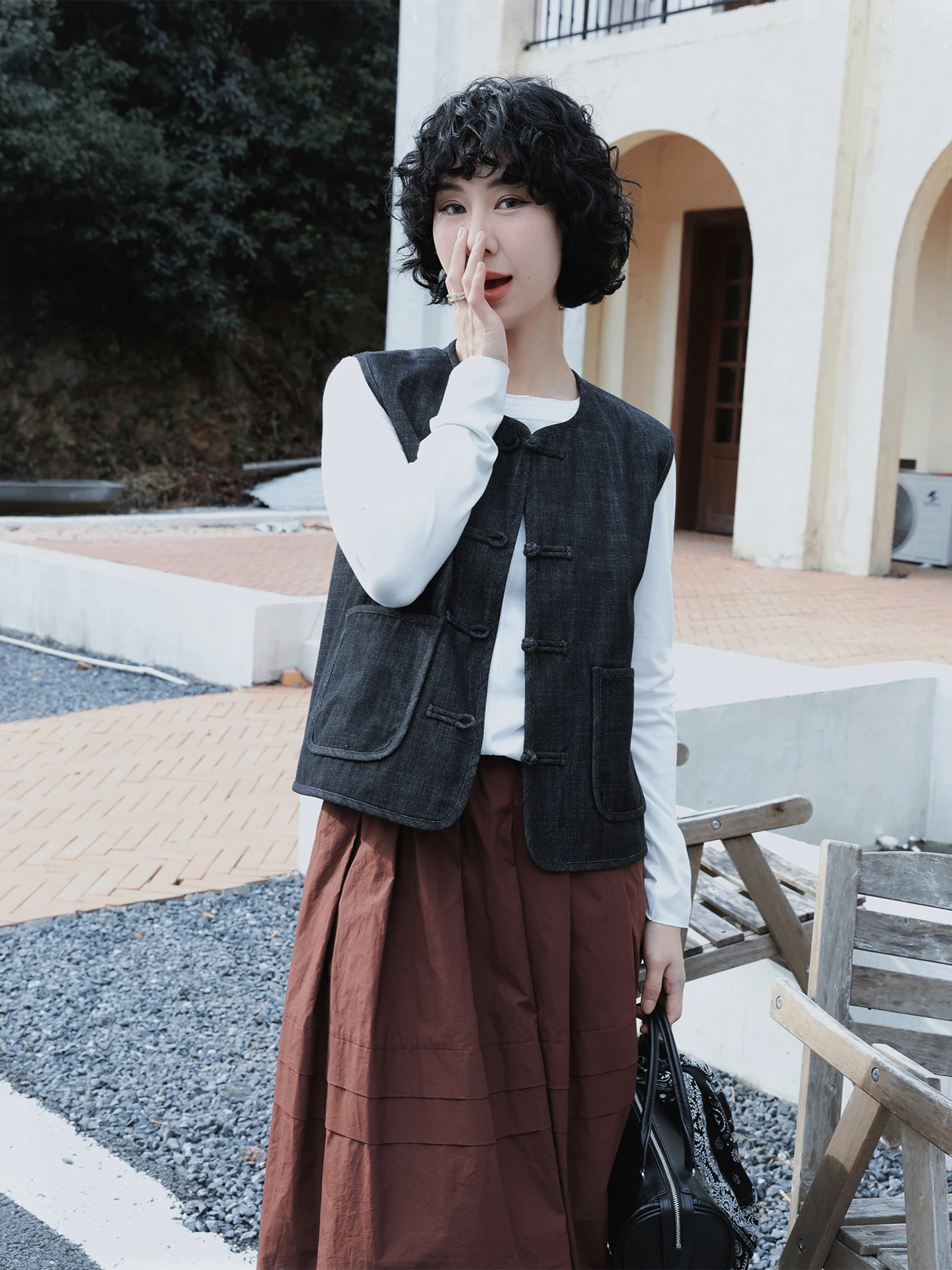 

TT New Chinese Sle Button Cotton Vest Women's Spring Faionable Outerwear Casual Sle Mid-Year Ci Commute