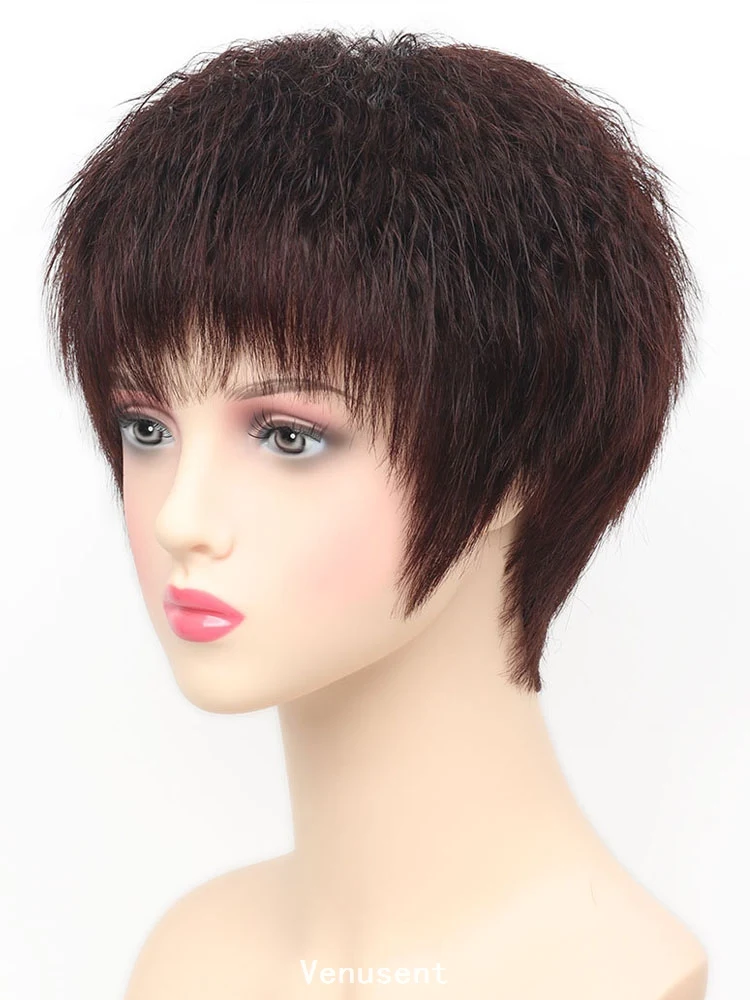 Glueless Hand Tied Full Lace Wig Virgin European Human Hair Yaki Kinky Straight Bob Pixie Cut Silk Crown Wig for White Women