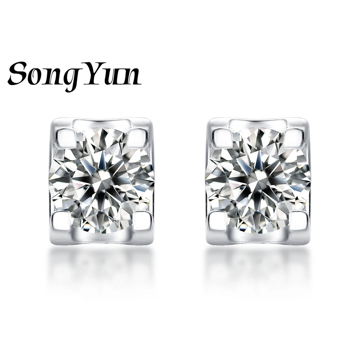 

SONGYUN Luxury Jewelry 925 Sterling Silver Earrings Moissanite Diamond Stud Casual for Her Rhodium Plated SYT Patent Earring