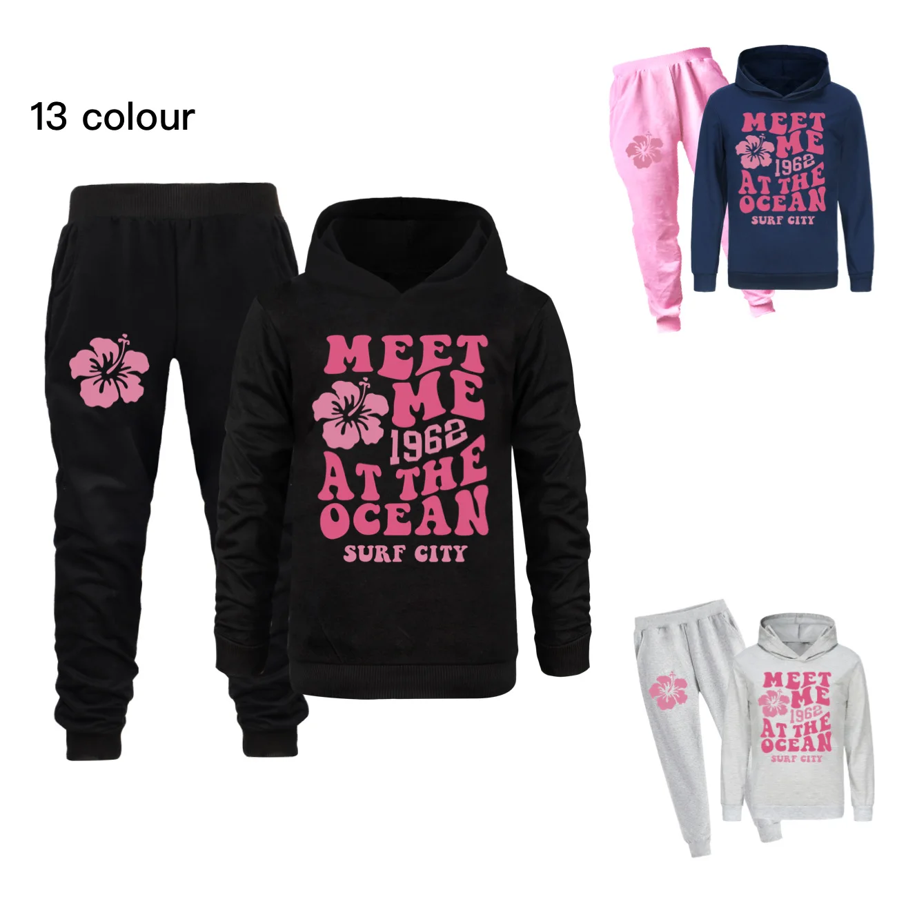 

Meet Me At The Ocean 1962 Surf City Sportswear Kids Hoodies+Jogging Pants 2Pcs/Set Boys Girls Boutique Outfits Children's Sets