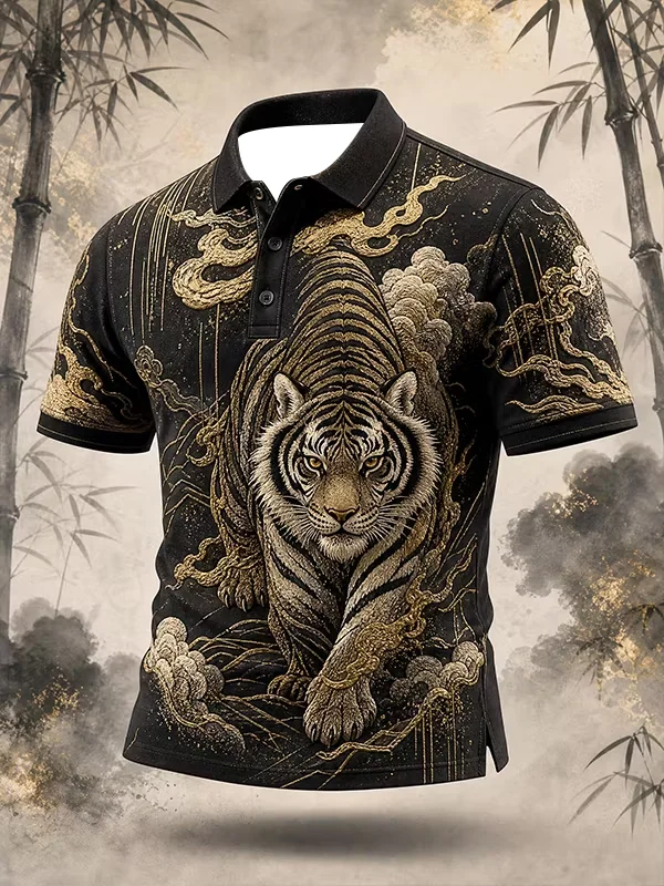 2027 Summer Men's New Style Polo Shirt - Japanese Samurai Series 3D Printed Sports Breathable Quick-Drying Top Family Version