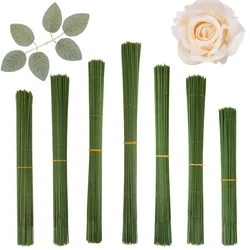 50pcs 15-40cm Artificial Green Flower Stem Sticks DIY Floral Material Handmade Wire Stem Accessories for Wedding Home Decoration