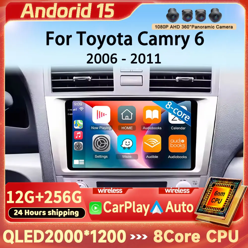 

Для Toyota Camry 6 XV 40 50 2006-2011: Автомагнитола Android 15 с Wi-Fi, 4G, навигацией, Carplay, Android Auto, беспроводная стереосистема