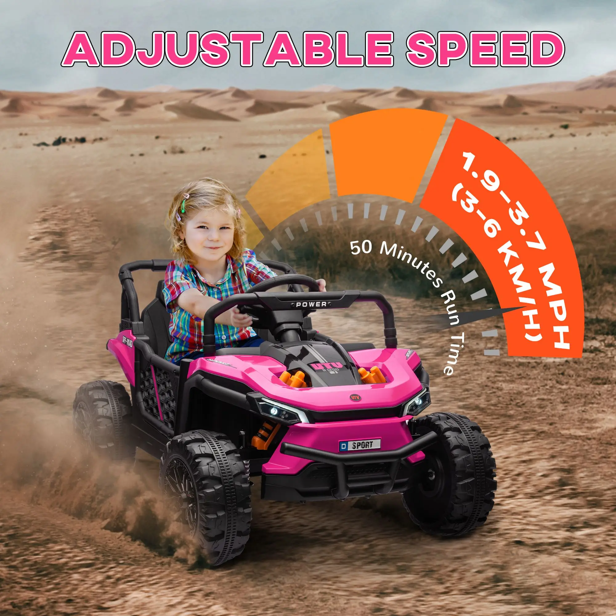 12V Kids UTV, Battery Powered Ride on Truck, 3.7 MPH Off-Road Electric Car with Remote Control, 4-Wheel Suspension, LED Headligh