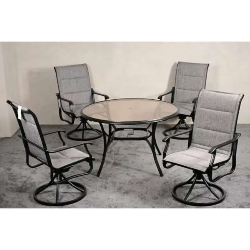 2026 Modern Minimalist 4 Seats Portable Outdoor Rattan Patio Table Chair Set with Small Coffee Table for Balcony and Cafe Use