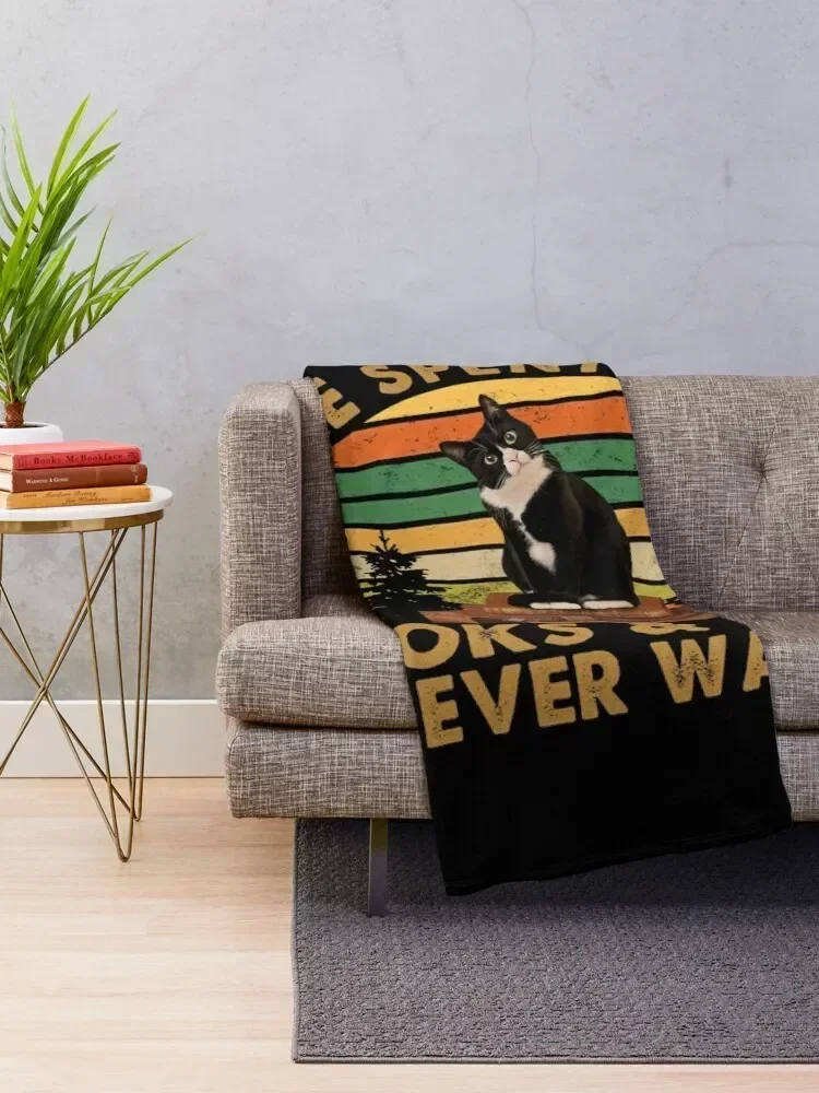 Time spent with books and cats is never wasted Vintage Throw Blanket christmas gifts Luxury Thicken Blankets