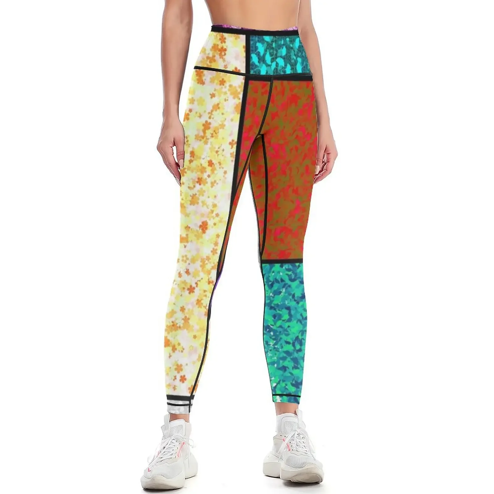 

Mondrian Floral Design Leggings Golf wear harem pants Women's high waist Women's gym Womens Leggings