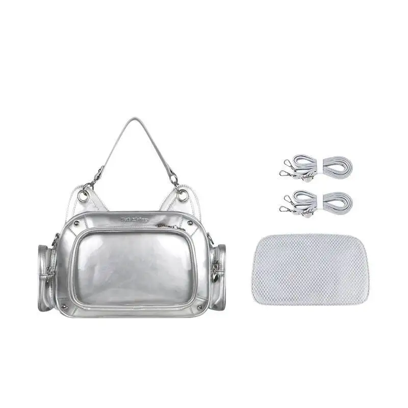 التباين اللون Kawaii القط الأذن Ita أكياس المرقعة الدنيم شفافة موضة حقيبة تحت الإبط المرأة الحلو Y2k حقائب كتف #4